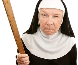 An angry nun pointing her finger